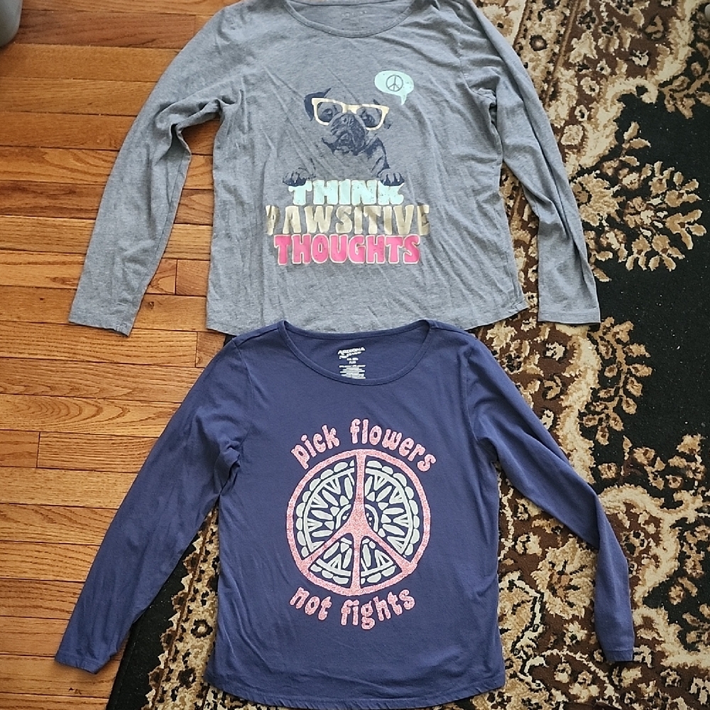 BUNDLE! Arizona Gray & Blue Girl's Graphic Long Sleeve Shirts; XXL 20.5 Plus
